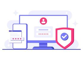 Two-step verification flat illustration template, OTP, Authentication password, One-time password for secure login for a account or app, Login page on computer screen vector