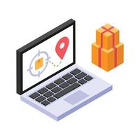 A laptop showing a delivery tracking system vector