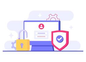 Password secure access, Data protection, Cyber security, Internet security, information privacy, Account protection flat illustration for landing page, app, web banner, infographic, poster vector