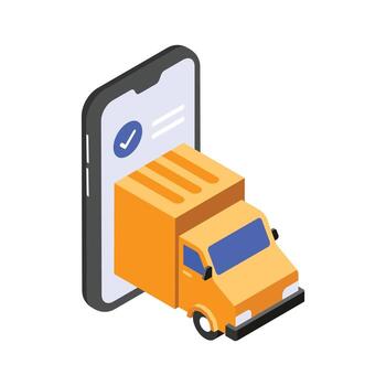 A delivery truck emerging from a mobile app interface vector