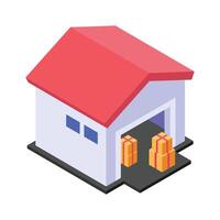 Customizable isometric icon of warehouse in trendy style vector