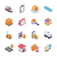 This collection of vibrant isometric icons represents various aspects of logistics and delivery services vector