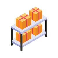 Storage racks filled with neatly packed packages vector