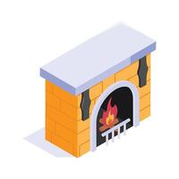 An isometric icon of fireplane, fire hearth design vector