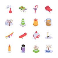 This set of isometric icons captures the essence of winter, blending festive cheer with the cozy comforts of the season vector