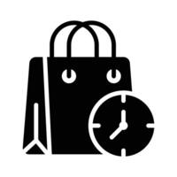 Clock with shopping bag denoting concept icon of shopping time vector