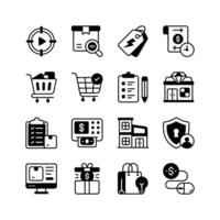 This set of icons represents various aspects of e commerce and retail, including shopping carts, online tracking, payment processing, and more vector