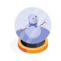 Isometric icon of snow globe with a snowman scene inside vector