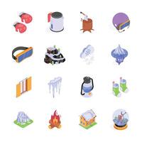 This set of isometric icons captures the essence of winter vector
