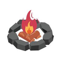 Isometric icon of stone lined campfire for warmth and light in nature vector