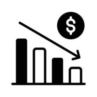 Bar chart showing downward trend with dollar symbol vector