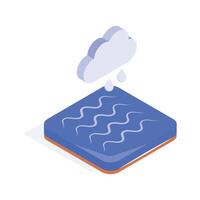 Drops of rain falling onto a puddle, showing wet conditions vector
