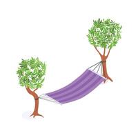 A hammock set up between two trees for a cozy outdoor nap vector