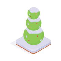 A tiered cake decorated as a snowman tree with green layers vector