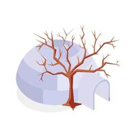 Snowy igloo near a barren winter tree, a cold scene vector