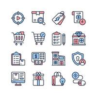 This set of icons represents various aspects of e commerce and retail, including shopping carts, online tracking, payment processing, and more vector
