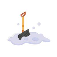 A snow shovel placed in a snowy mound, ready for use vector