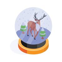 A decorative snow globe with a reindeer in a snowy forest vector