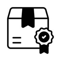 Icon of a box with a quality certification badge vector