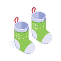 Festive green stockings with snowflake patterns for holiday cheer vector