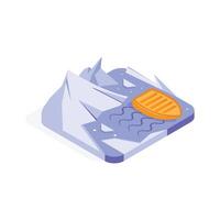 A frozen lake with an orange boat stuck in ice vector