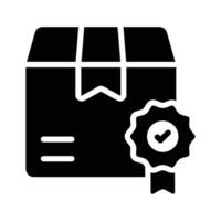 Icon of a box with a quality certification badge vector