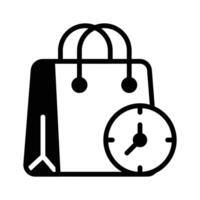 Clock with shopping bag denoting concept icon of shopping time vector