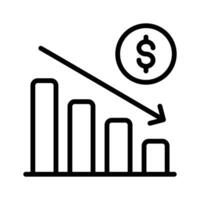 Bar chart showing downward trend with dollar symbol vector