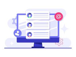 A bunch of new emails are shown on the computer display, Email marketing flat illustration, Online business strategy, Advertising, Email newsletter, messaging, Marketing material concept vector