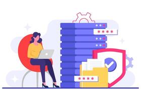 Database protection, Cyber security, Data Center, File management, cloud storage, Privacy data protection flat illustration vector