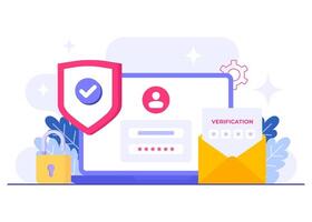 Two-step verification flat illustration template, OTP, Authentication password, One-time password for secure login for a account or app, Login page on laptop screen vector