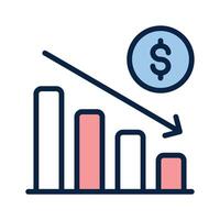 Bar chart showing downward trend with dollar symbol vector