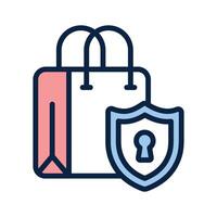 Shopping bag with safety shield concept icon of safe shopping vector