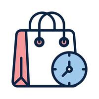 Clock with shopping bag denoting concept icon of shopping time vector