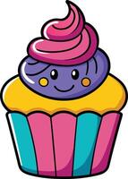 A cartoon cupcake with a pink and blue top vector