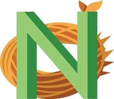 The letter n in a nest of leaves vector