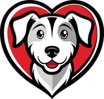 A dog with a heart shaped head in front of a red background vector