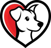 A dog in a heart shape with a red heart vector