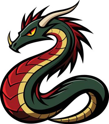 A cartoon dragon with red and green colors