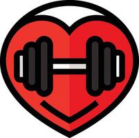 A red heart with a barbell on it vector