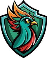 A colorful bird head on a shield vector