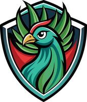 A green bird with a red beak and green feathers vector