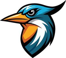 A blue and orange bird head with a long beak vector