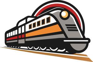 A train on the tracks with a red and white stripe vector