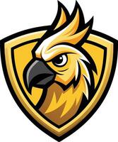 A yellow and black bird head on a shield vector