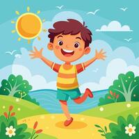 Happy boy running in the park illustration vector