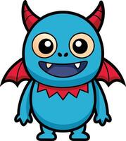 Cartoon blue monster with red horns and a red tail vector