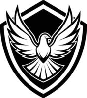A black and white dove with wings on a shield vector
