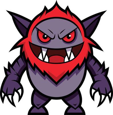 A cartoon monster with red and black fur