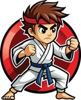 A cartoon karate fighter in red and white vector